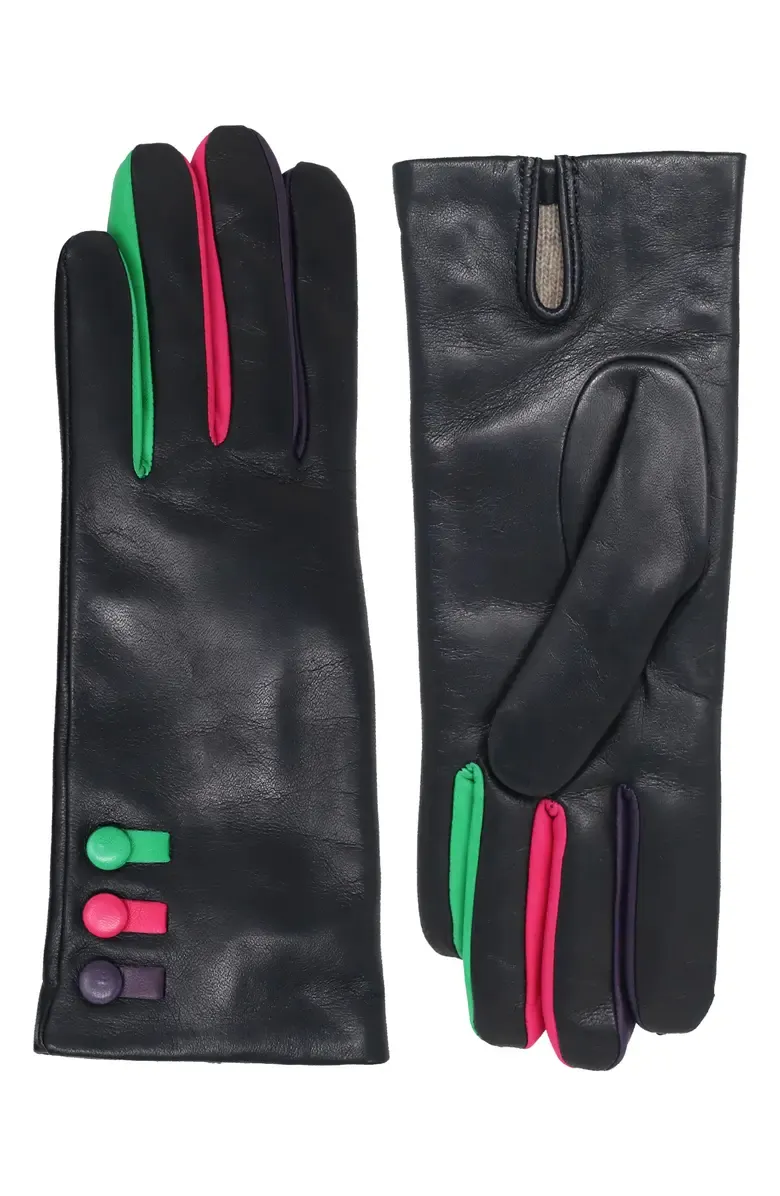 Green And Red Cashmere Lined Leather Gloves