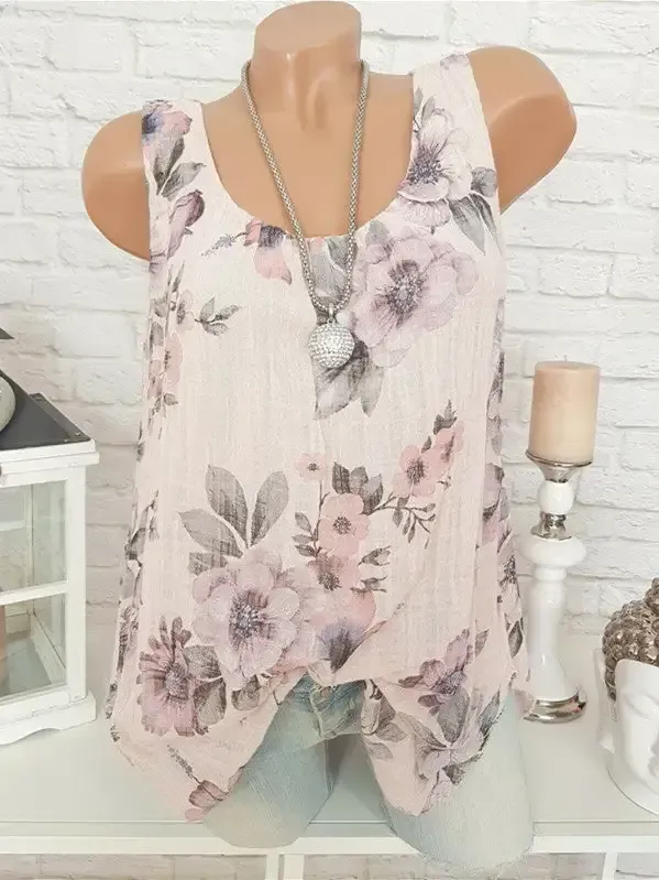 Women's Scoop Neck Sleeveless Printed Tops