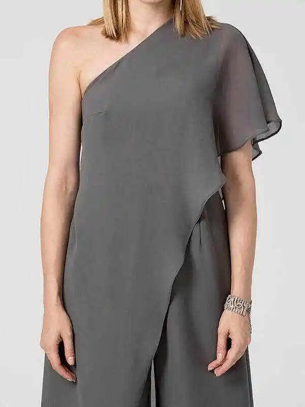 Urban Solid Color Tiered One-Shoulder Jumpsuits