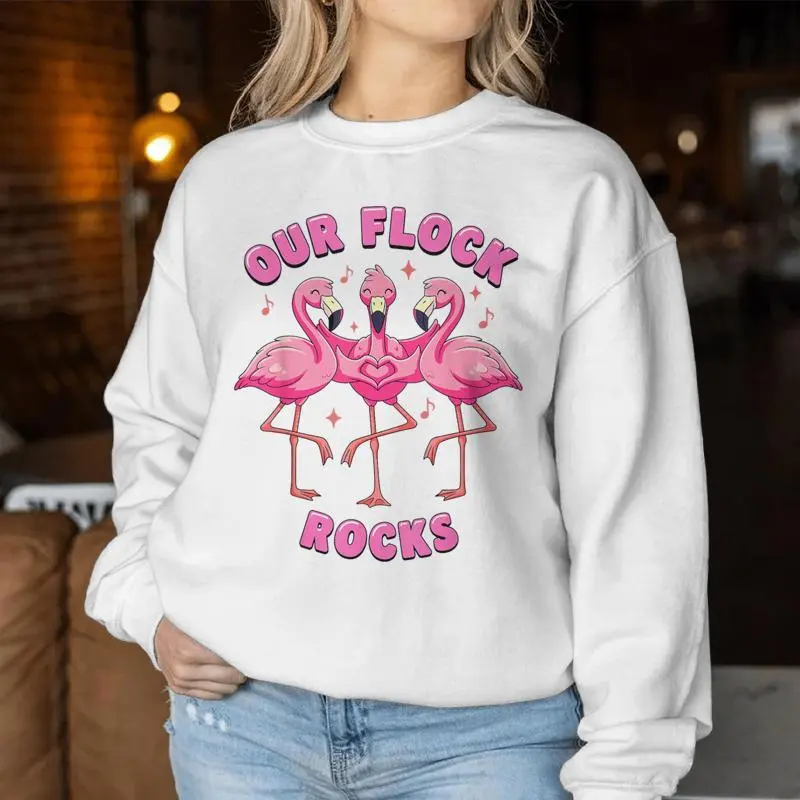 Pink Flamingo Family Matching Our Flock Rocks Group Women Sweatshirt