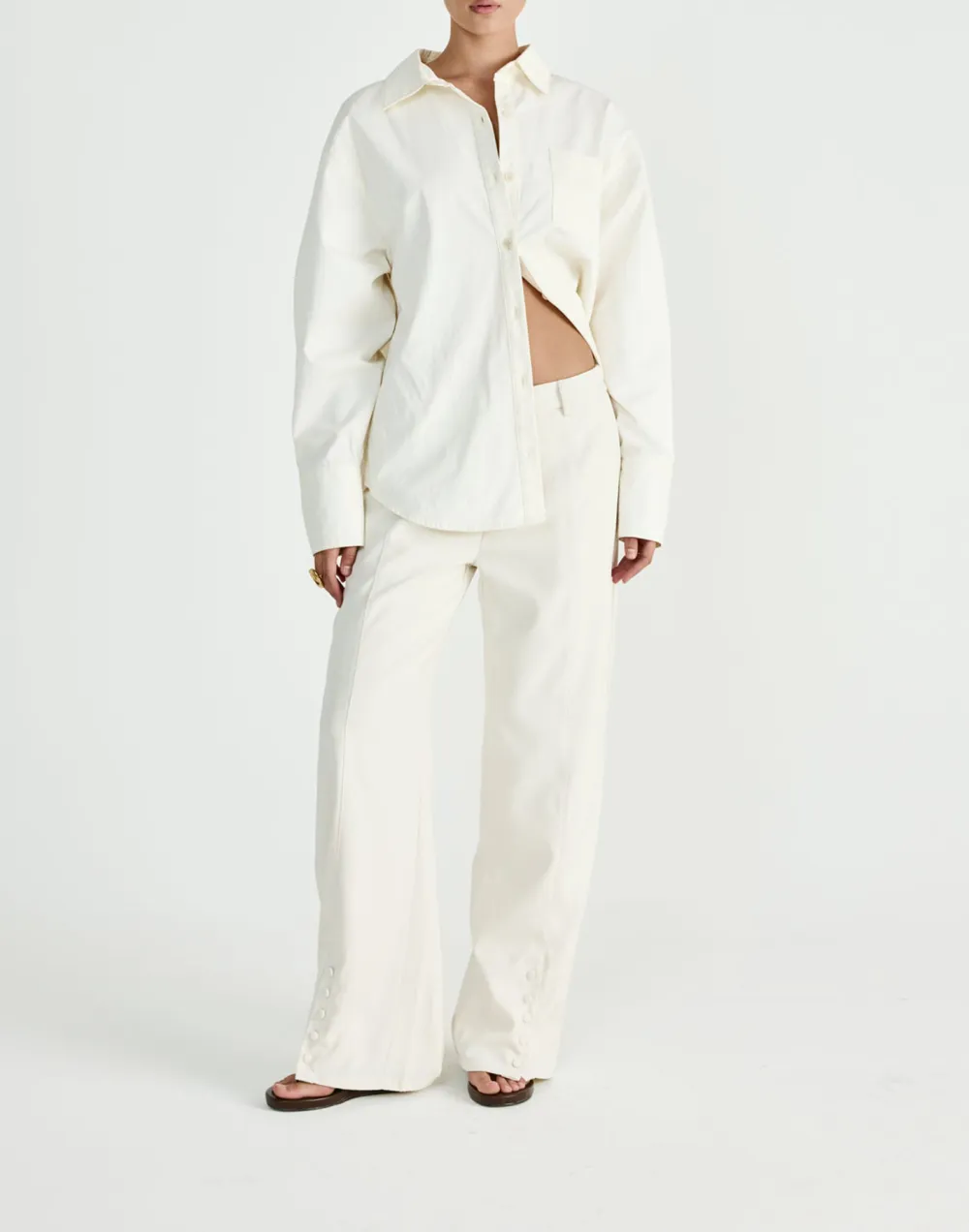 Designer Button-Detailed Mid-Rise Wide-Leg Trousers