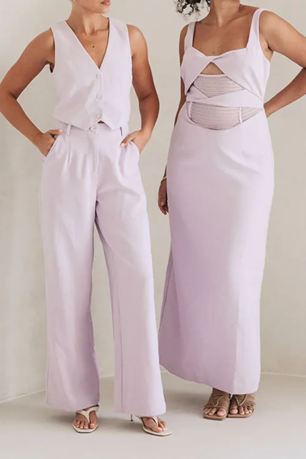 Square Neck Mesh Panel Midi Dress