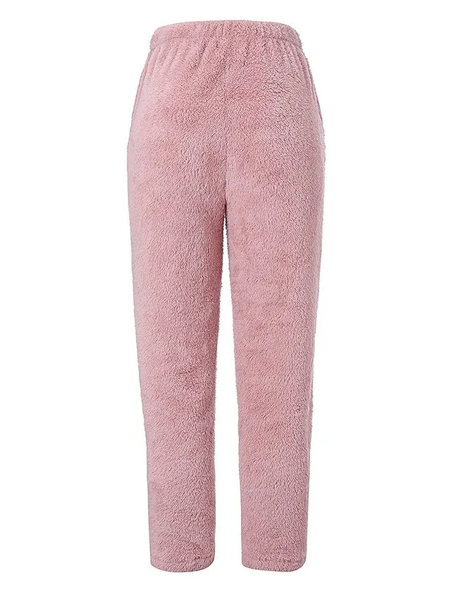 Women's Plush Lounge Fluffy Pajama Fuzzy Warm Winter Pants Nighty Pjs Pure Color Comfort Home Bed Polyester Long Pant Elastic Waist Winter Fall Pink Dark Gray / Fleece