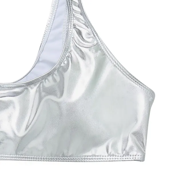 Women's Swimwear One Piece Monokini Bathing Suits Normal Swimsuit Tummy Control Glitter Slim Solid Color Split gold Split silver Siamese gold Siamese silver Bathing Suits Sexy Active Vacation