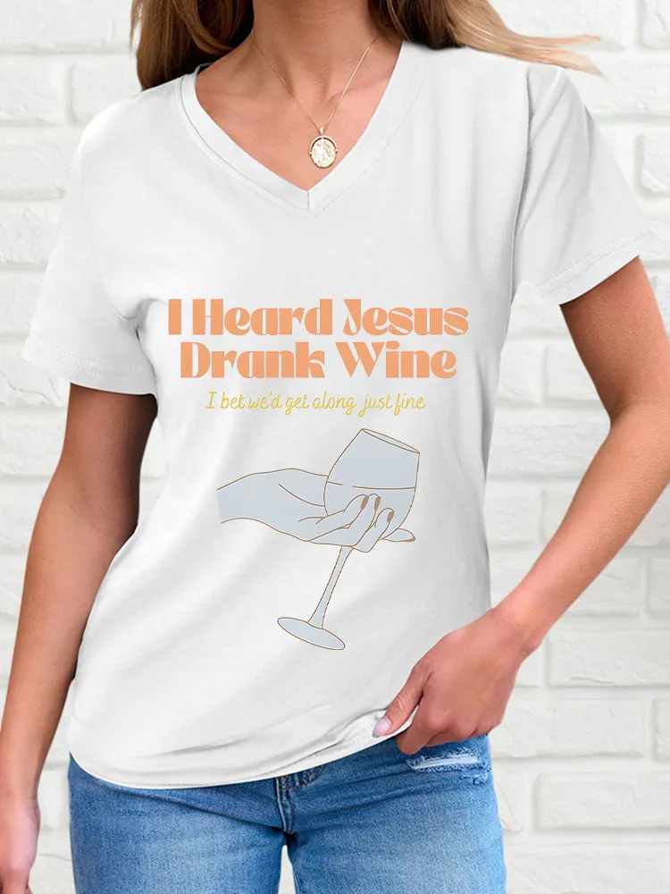 Woman's I Bet We'D Get Along Just Line V-Neck And Short Sleeves T-Shirt