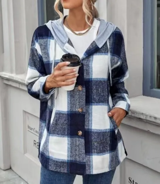 Plaid pattern open front casual sweater