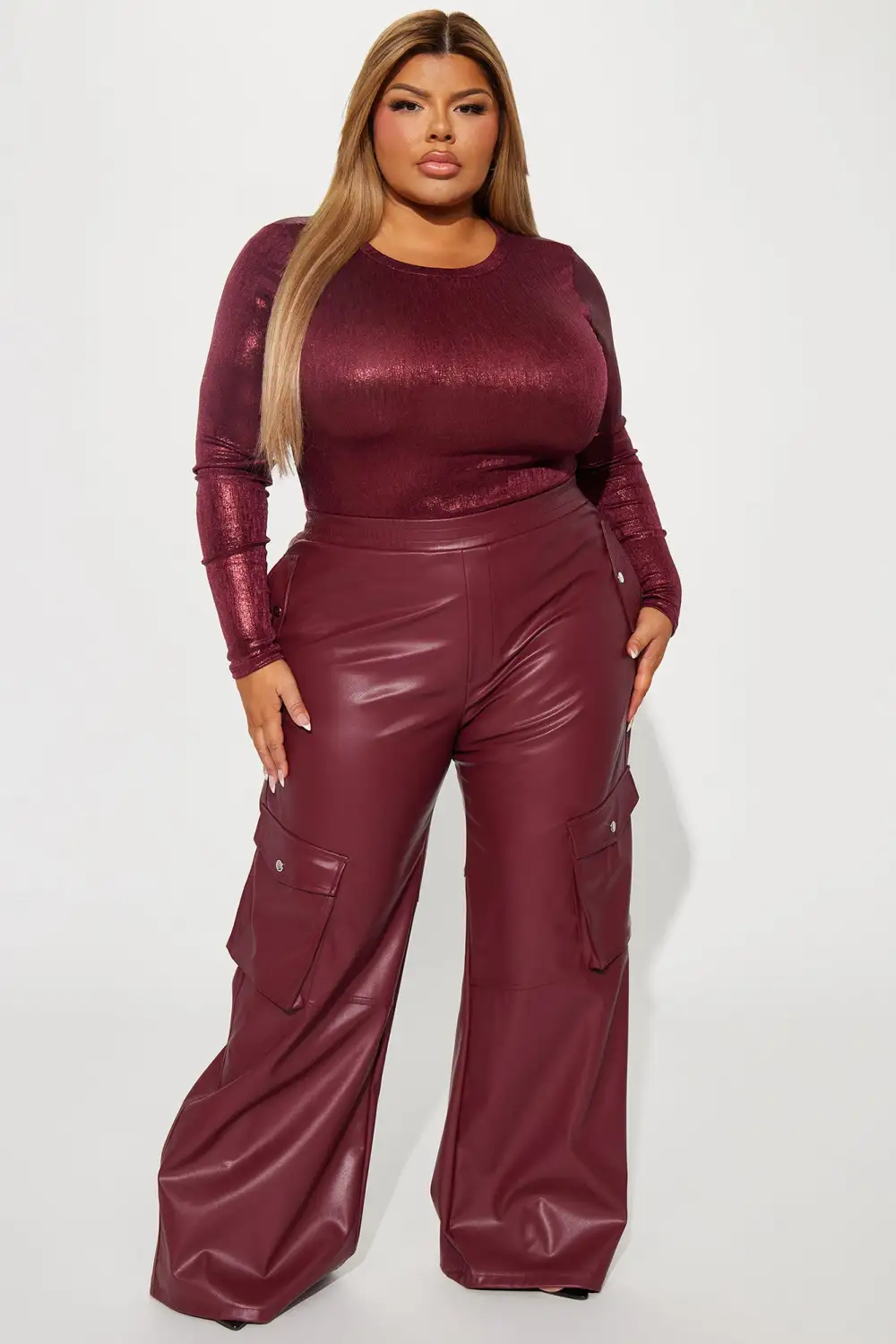 Feeling Festive Metallic Bodysuit - Wine