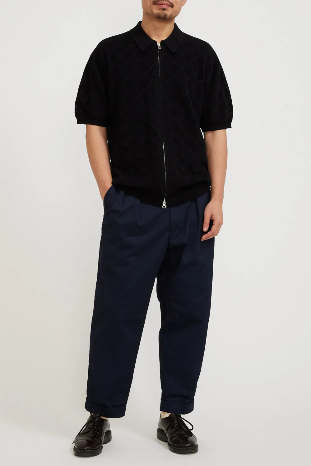 Zip Knit Polo Mesh Black