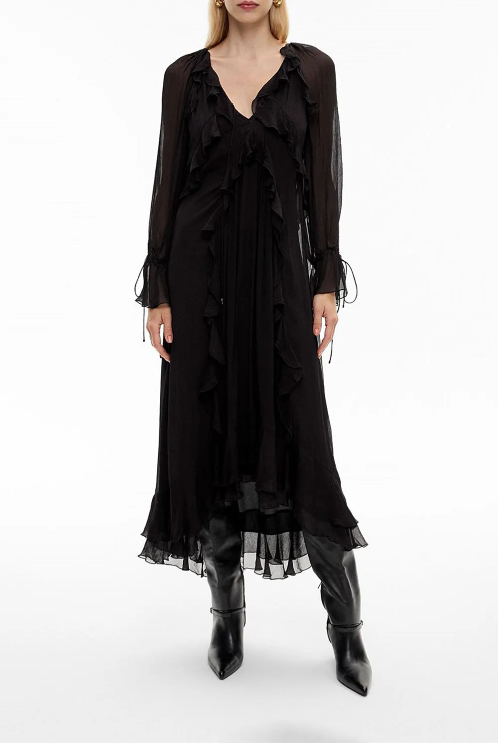 Black Ruffled Long Dress