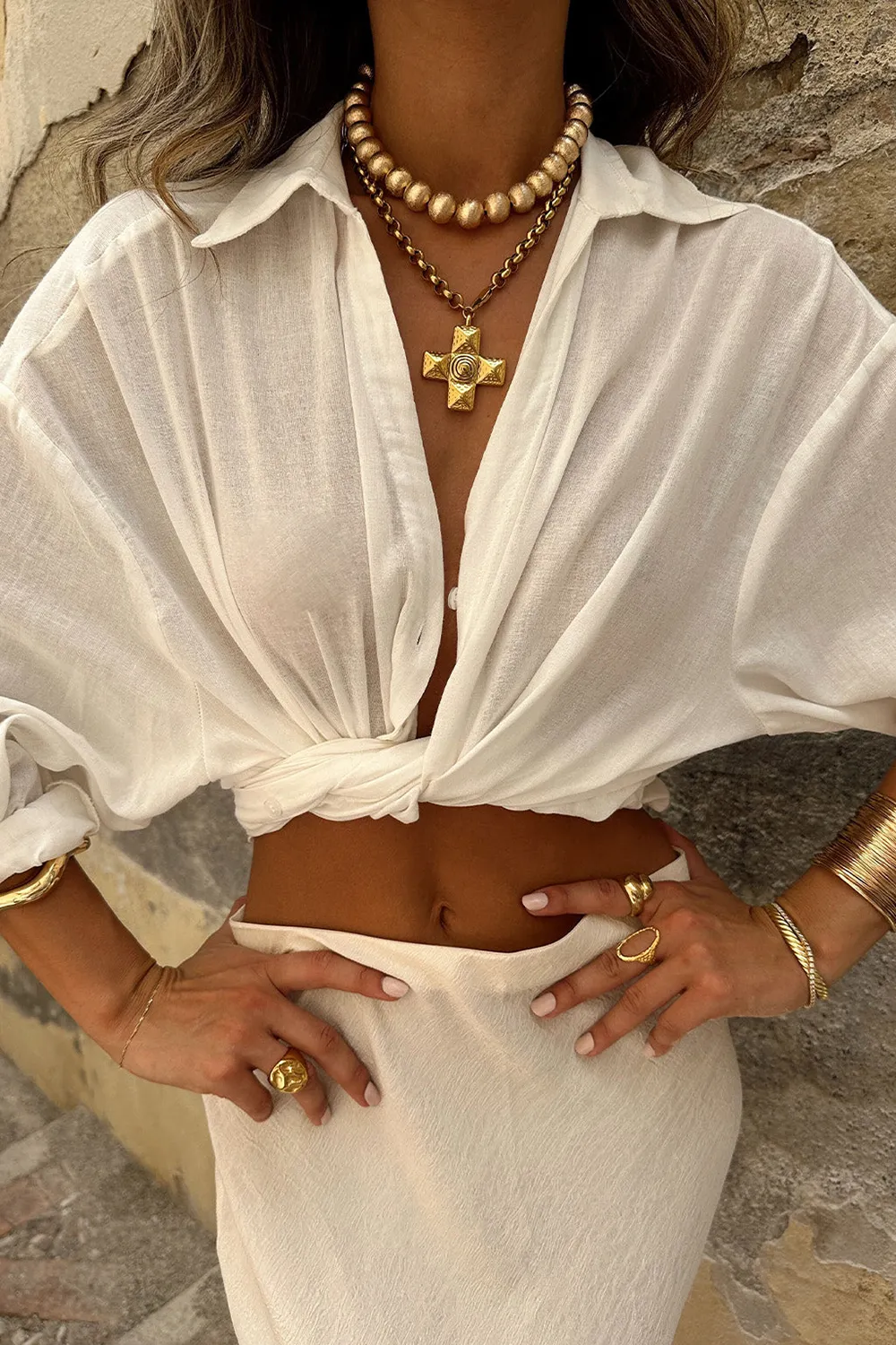 White Button Down Long Sleeve Top