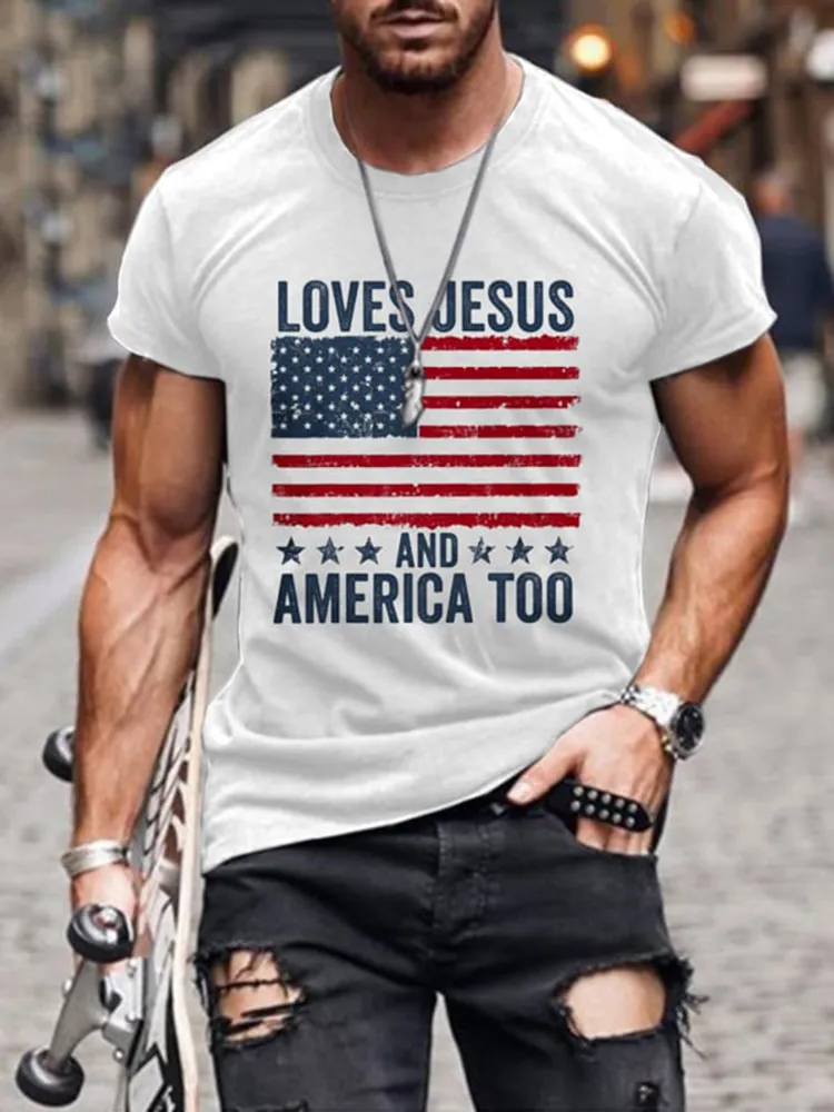 Men'S Shirt Loves Jesus And America Too T-Shirt