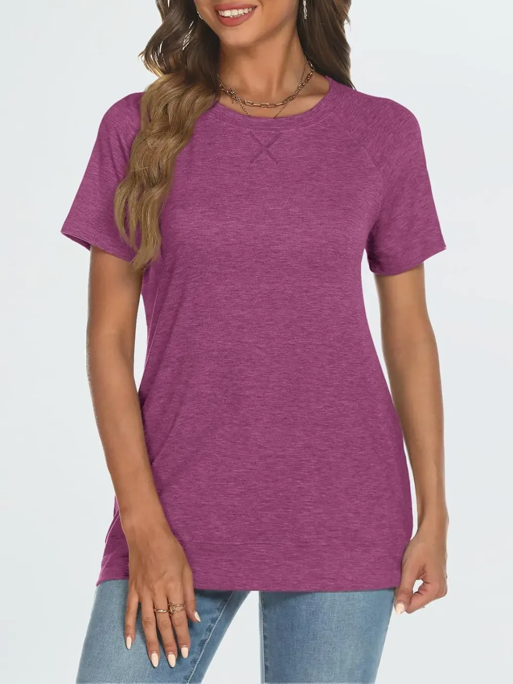 AUTOMET T Shirts Short Sleeve Crewneck Tees for Women Trendy Lightweight Soft Casual Summer Tops Clothes 2024