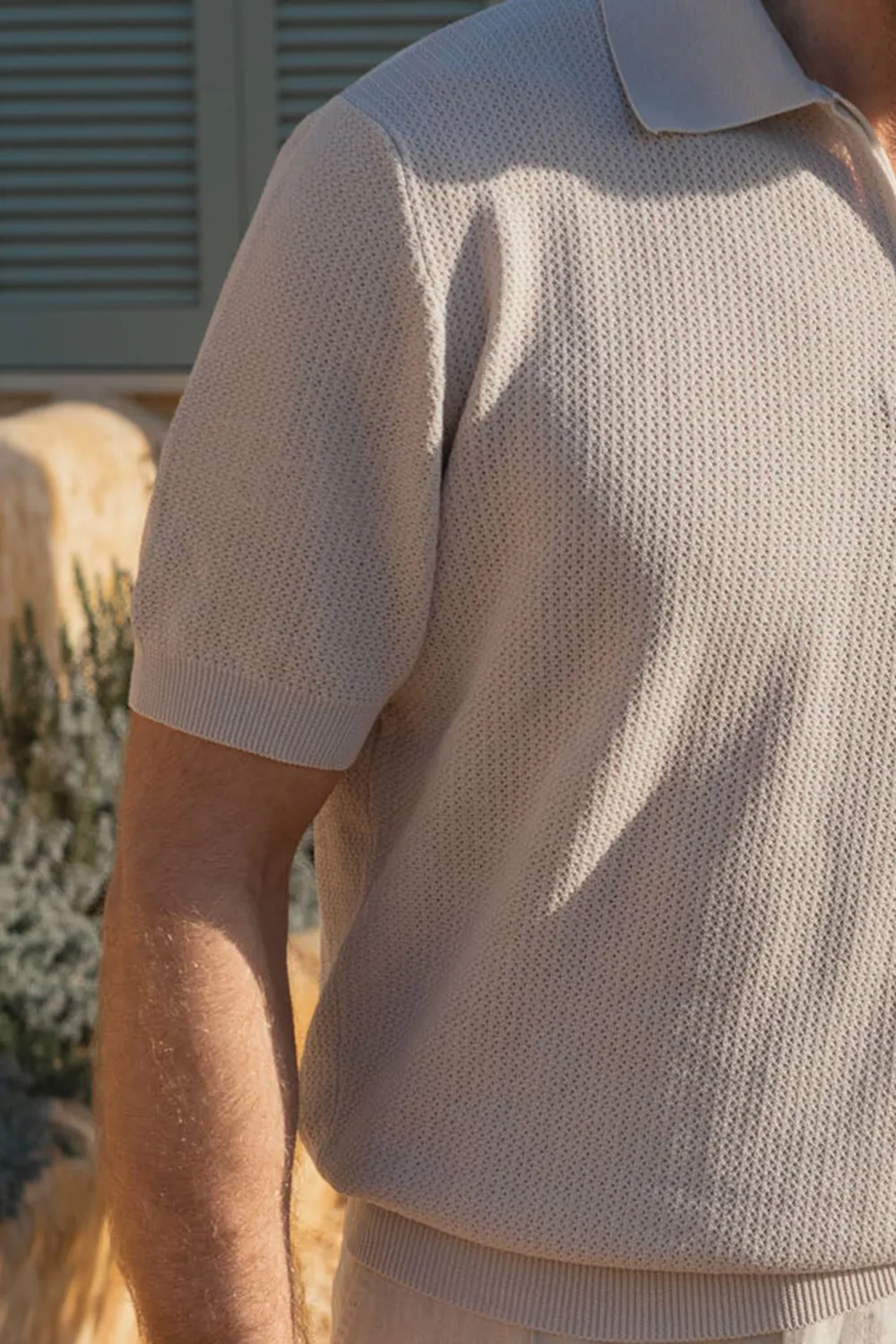 Textured Knit Polo With Zip