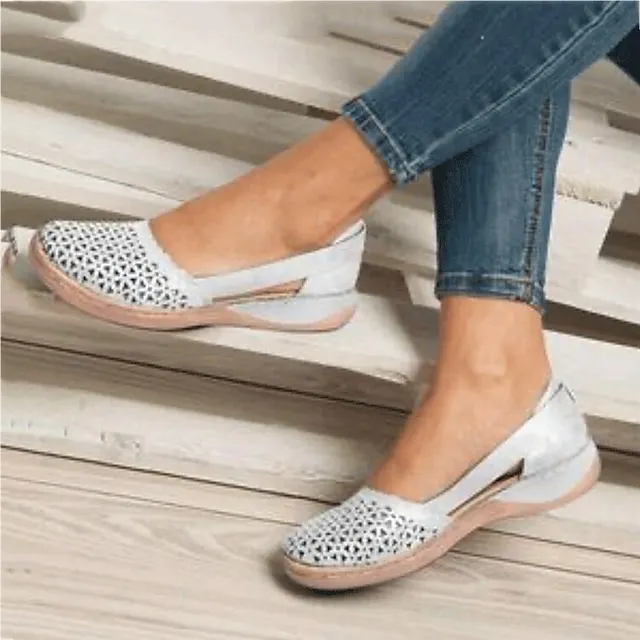 Women's Sandals Wedge Sandals Comfort Shoes Plus Size Outdoor Work Daily Summer Hollow Out Flat Heel Round Toe Classic Casual Minimalism Walking Shoes Faux Leather Loafer Solid Color Solid Colored