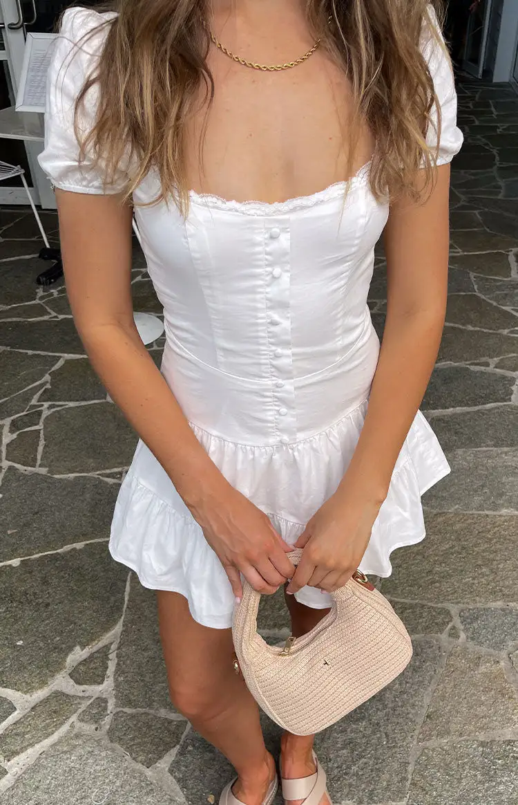 White Deep V-Neck Flared Mini Dress