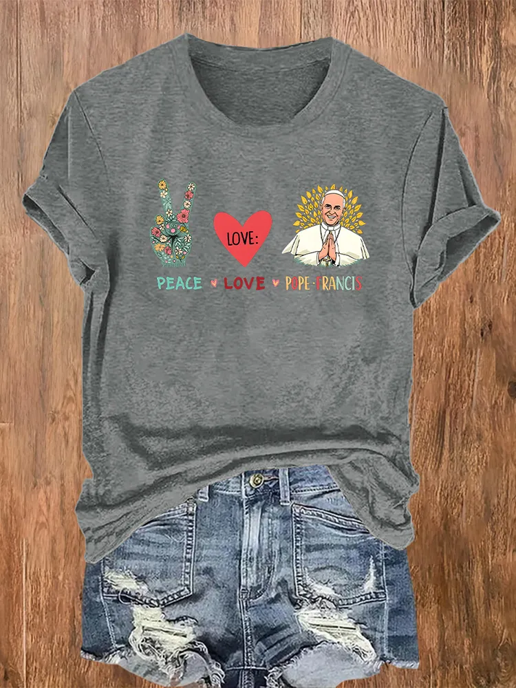 Women's Peace Love Print Short Sleeve Round Neck Cotton T-Shirt