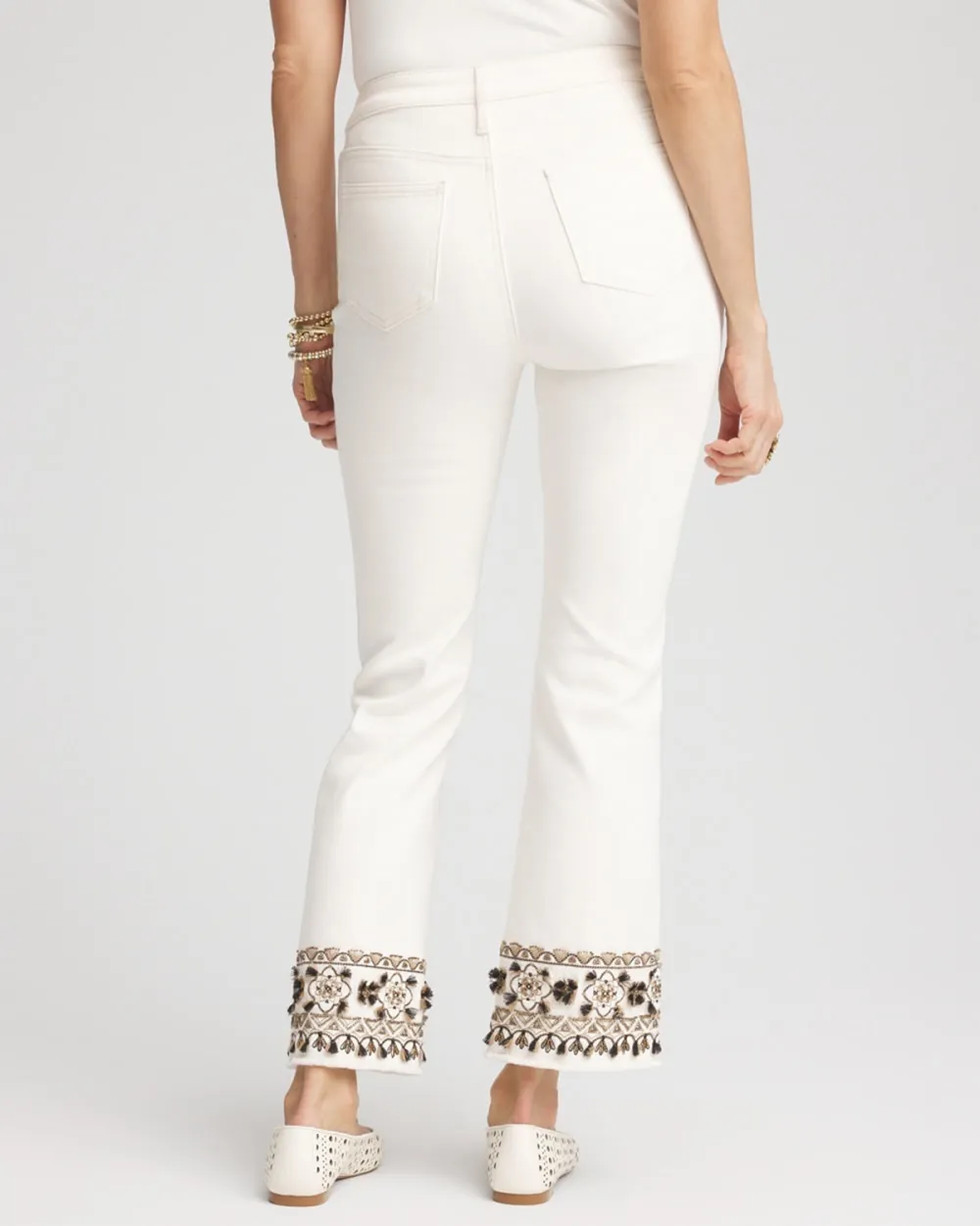 Embroidered Cuff Straight Jeans