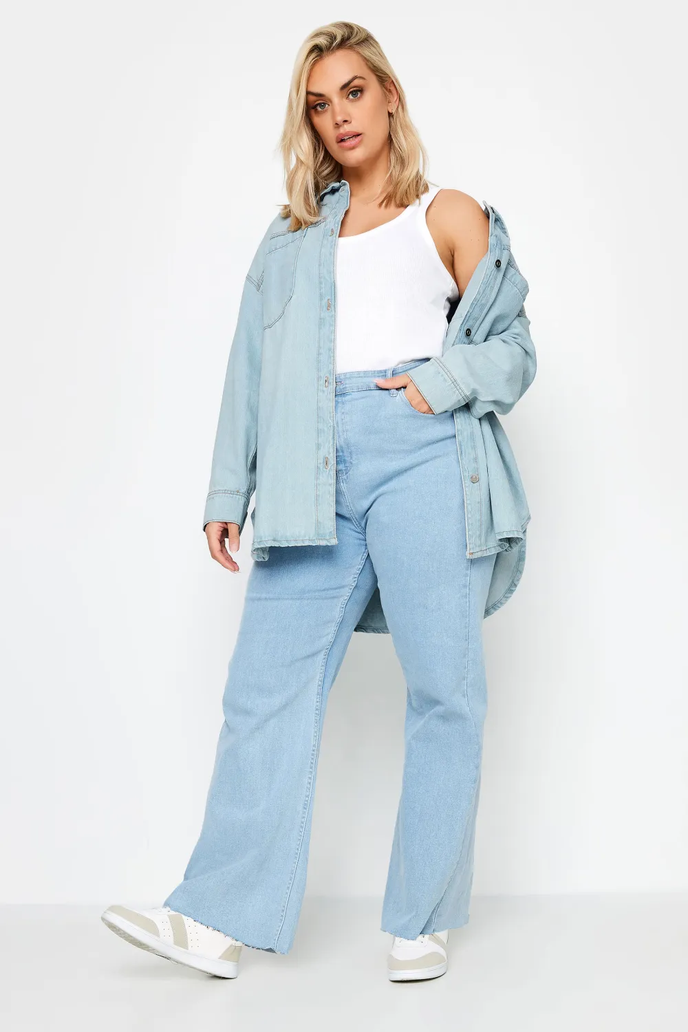 YOURS Curve Light Blue Denim Western Style Shacket