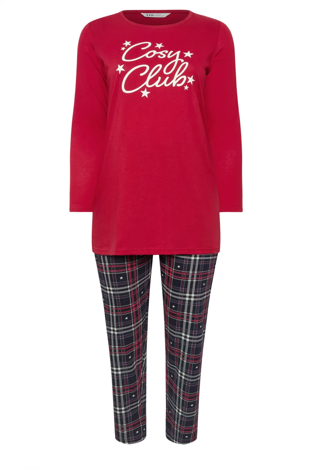 YOURS Curve Red 'Cosy Club' Check Print Wide Leg Pyjama Gift Set