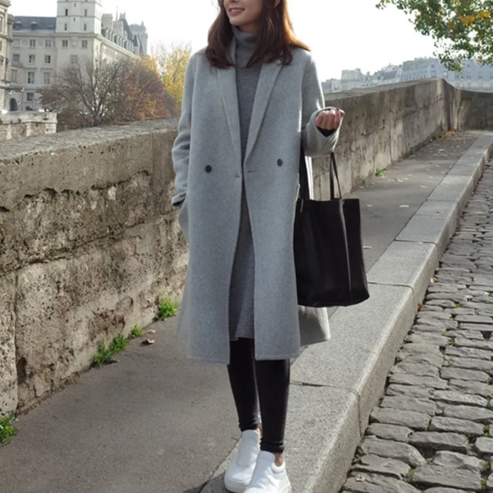 Fashion Plain Straight Cashmere Coat Outerwear