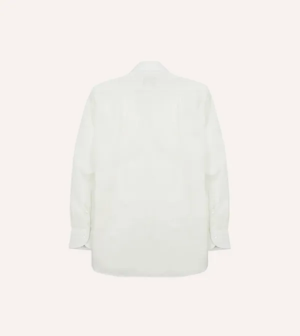 Casual Style Ecru Linen Long Point Collar Shirt