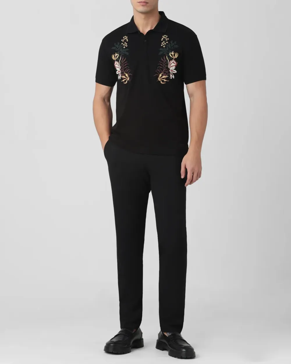 Daily Simple And Slimming Black Print Polo Shirt