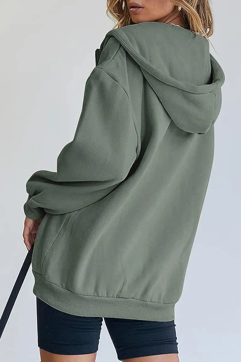 Women's Cute Hoodies Teen Girl Fall Jacket Oversized Sweatshirts Casual Drawstring Zip Up Y2K Hoodie with Pocket