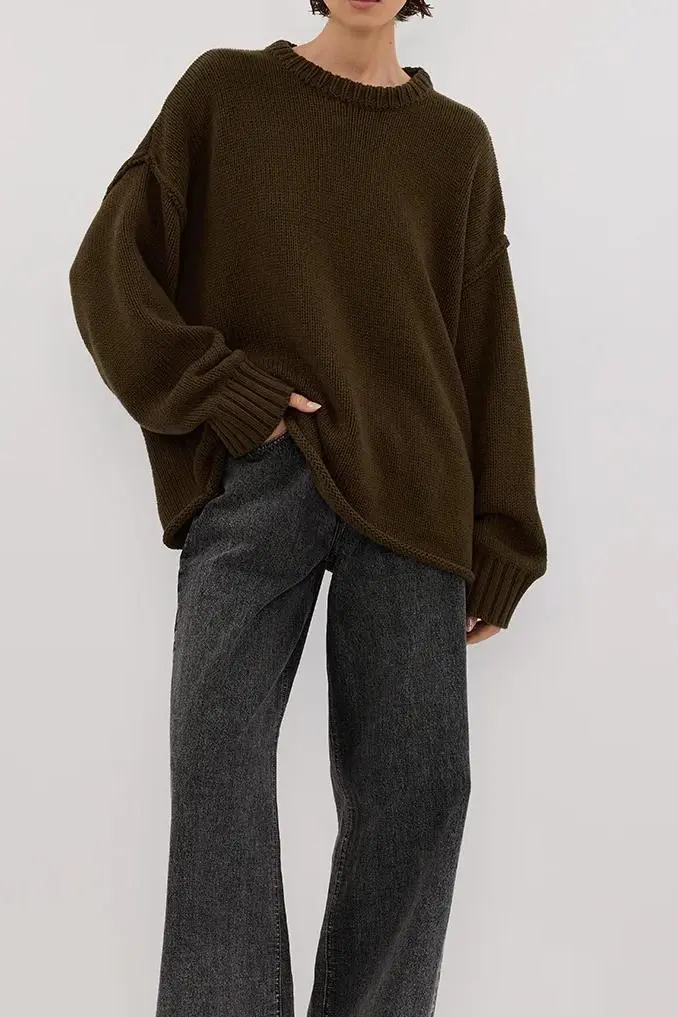 OLIVE LONGLINE KNIT JUMPER