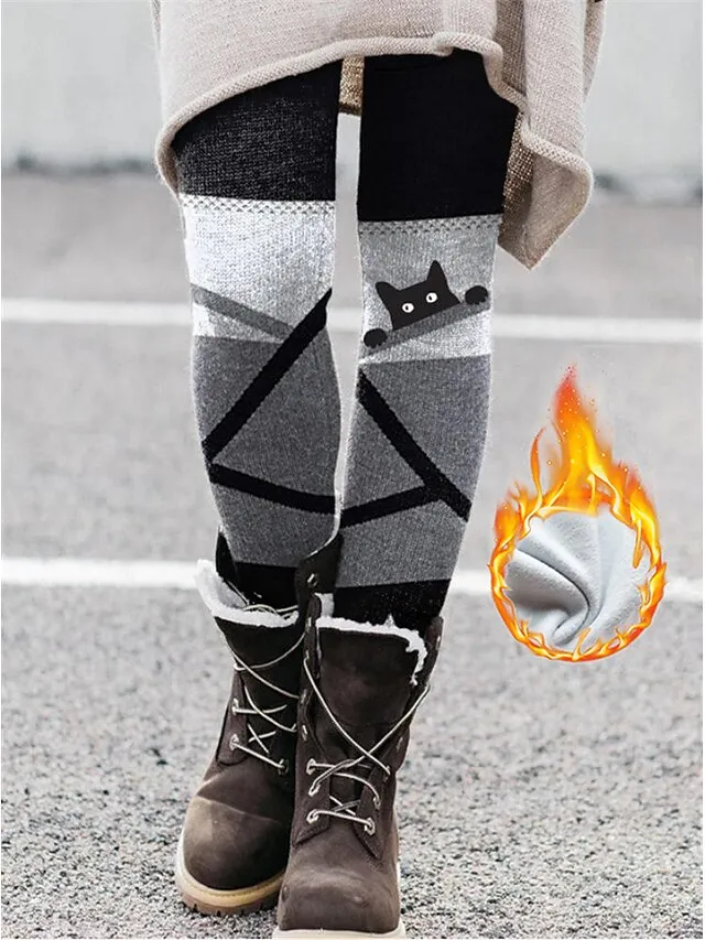 Women's Fleece Lined Leggings Warm Full Length Winter Leggings Print High Elasticity Medium Waist Fashion Tights Halloween Picture color 21 Picture color 34 S M Winter