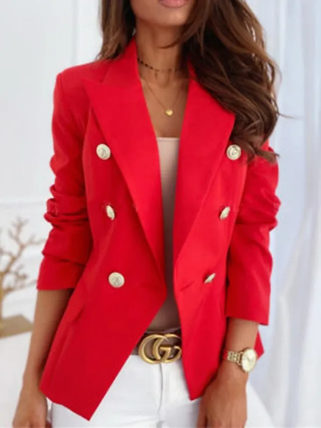 Women's Blazer Office Formal Button Pink Fall Windproof Streetwear Double Breasted Lapel Outerwear Long Sleeve Summer Black S