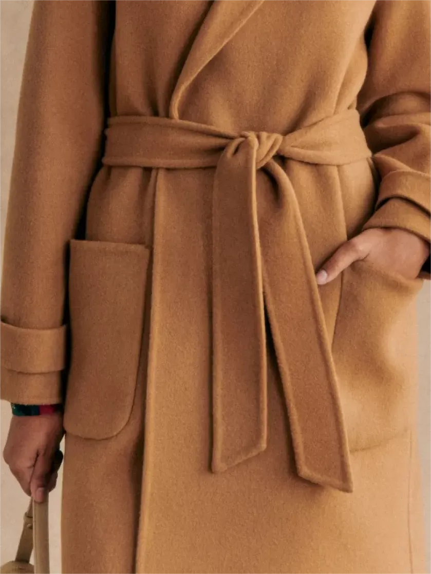 Camel Belted Wrap Coat