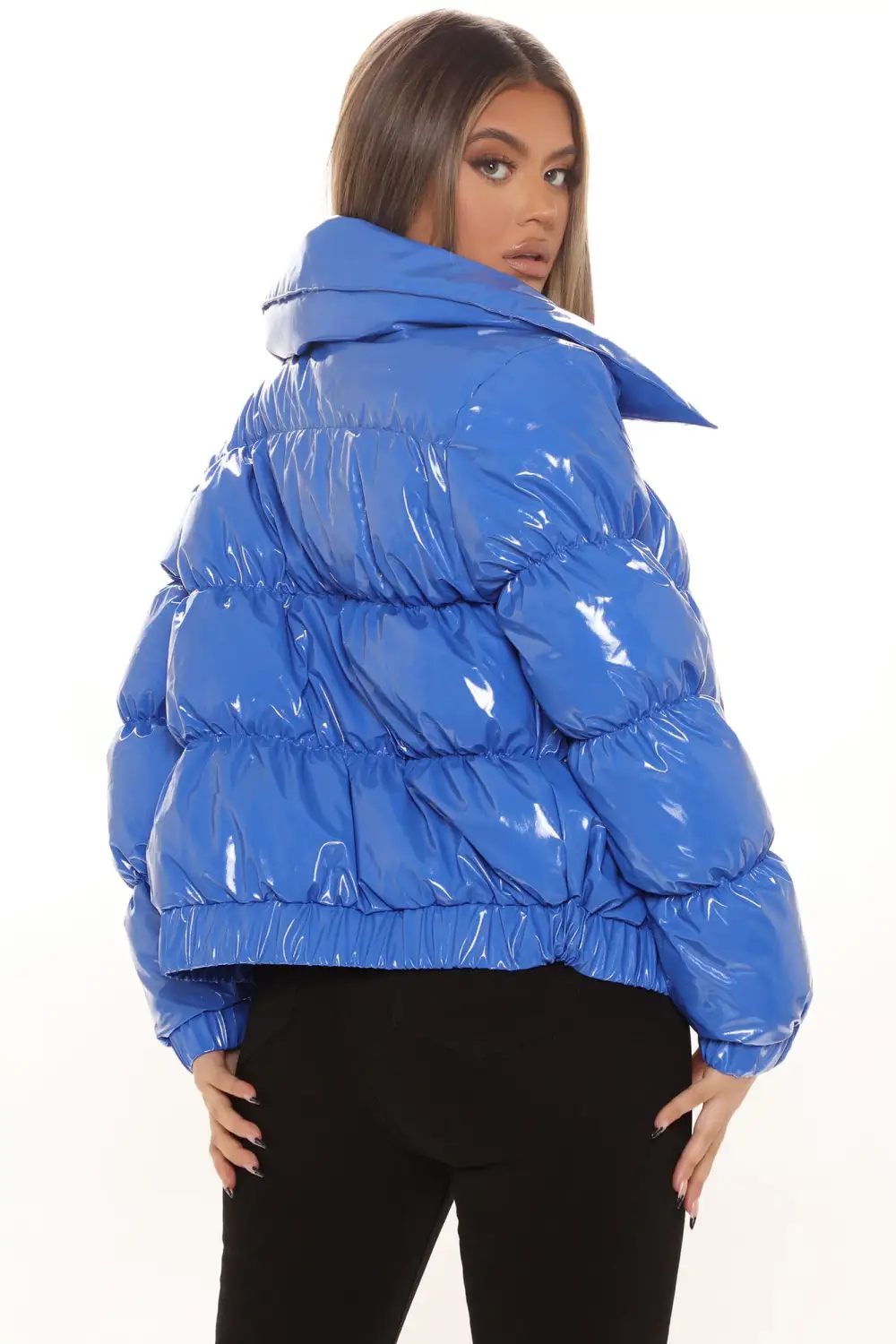 Texture Me Latex Puffer Jacket - Royal
