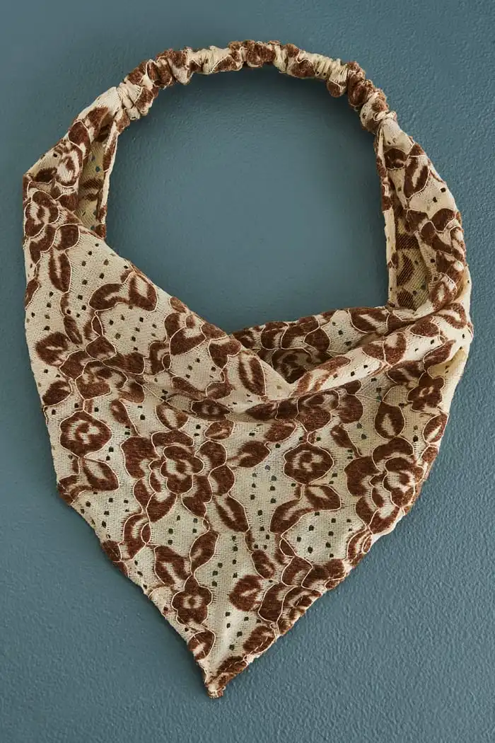 Brown Vintage Lace Rose Hair Scarf