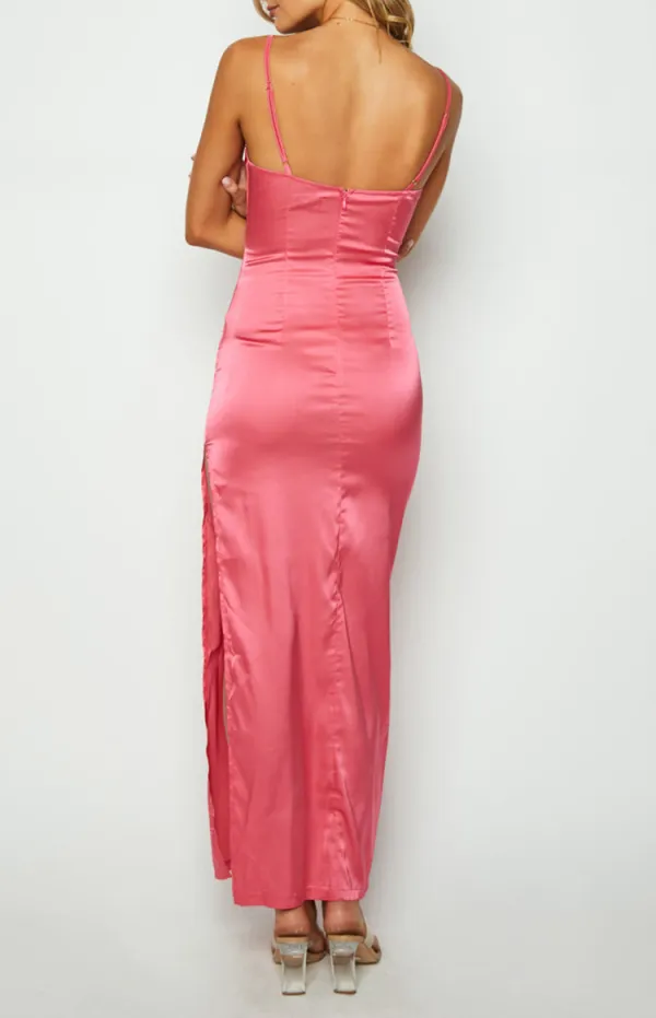 Sleeveless Blush Pink Satin Maxi Dress