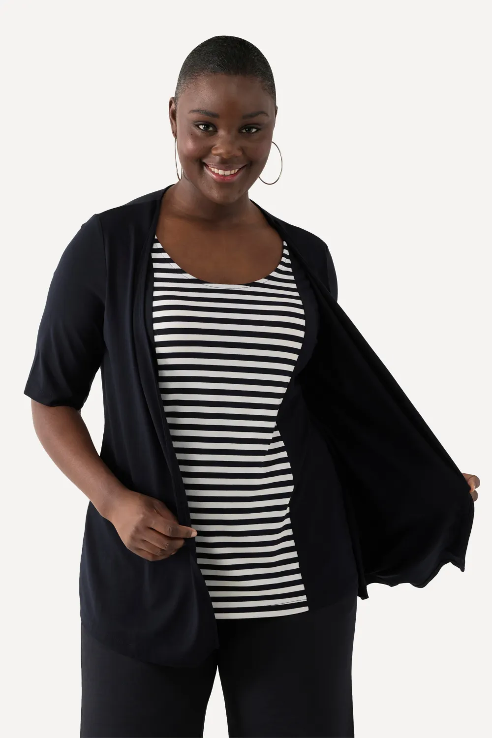 Two-in-One-Shirt Ringel Rundhals Halbarm