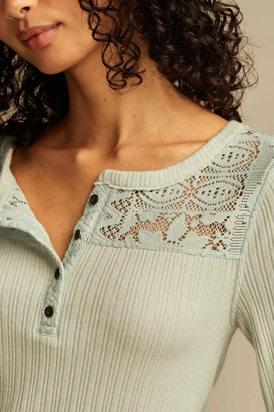 Aqua Gray Cloud Lace Mix Henley