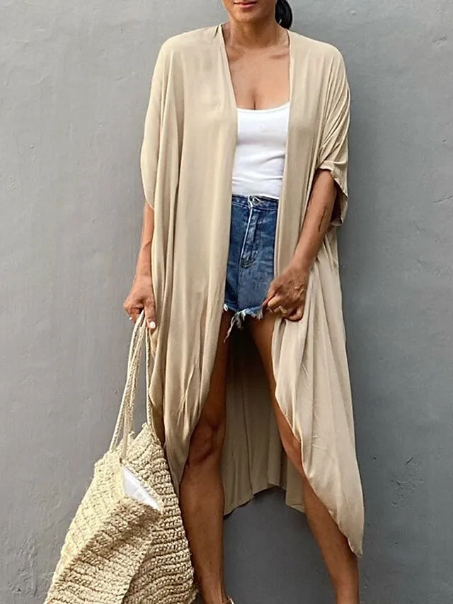 Women's Swimwear Cover Up Beach Top Normal Swimsuit Lace up Pleated UV Protection Pure Color Black White Red Royal Blue Beige V Wire Bathing Suits New Vacation Holiday