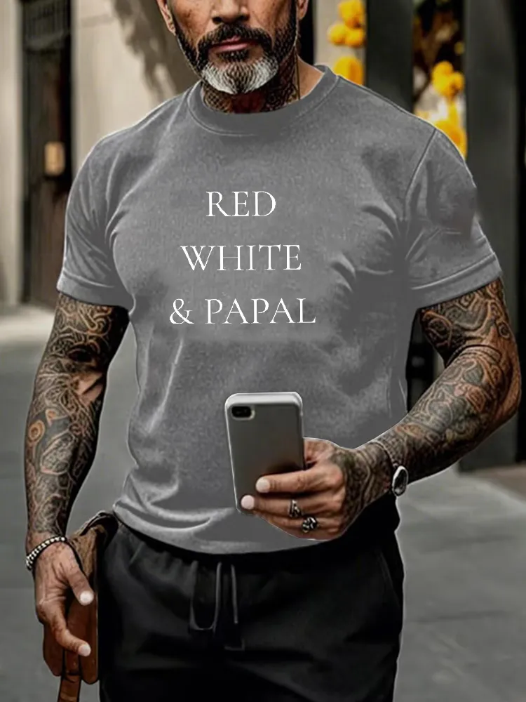Men'S Red White And Papal Printed T-Shirt