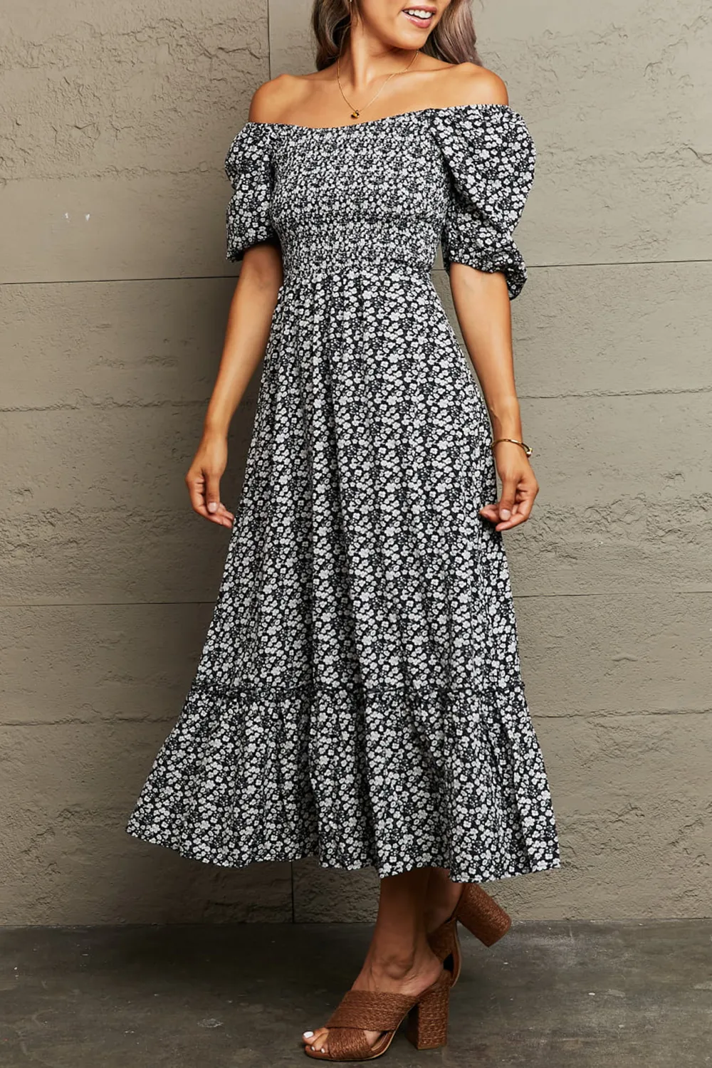 Daily Black One-Shoulder Floral Dress