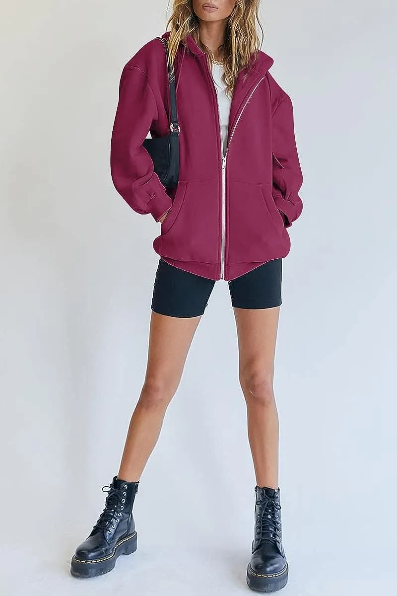 Women's Cute Hoodies Teen Girl Fall Jacket Oversized Sweatshirts Casual Drawstring Zip Up Y2K Hoodie with Pocket