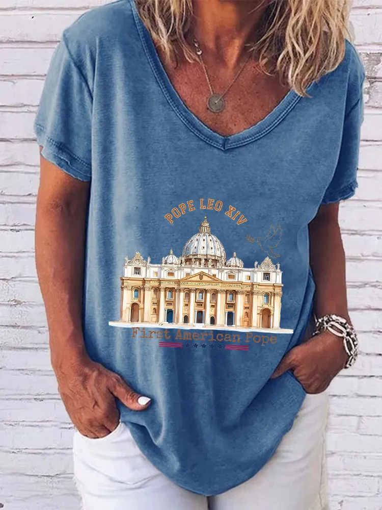 Women'S Pope Leo Xiv First America Pope Round-Neck Short-Sleeved T-Shirt