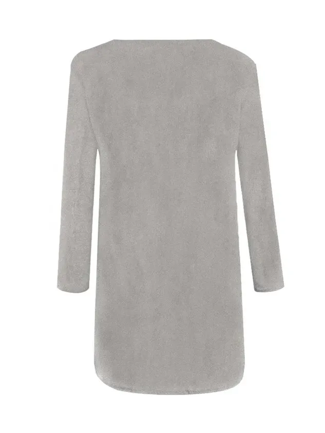 Women Fluffy Zipper Long Sleeve Casual Plus Size Sweater Dress