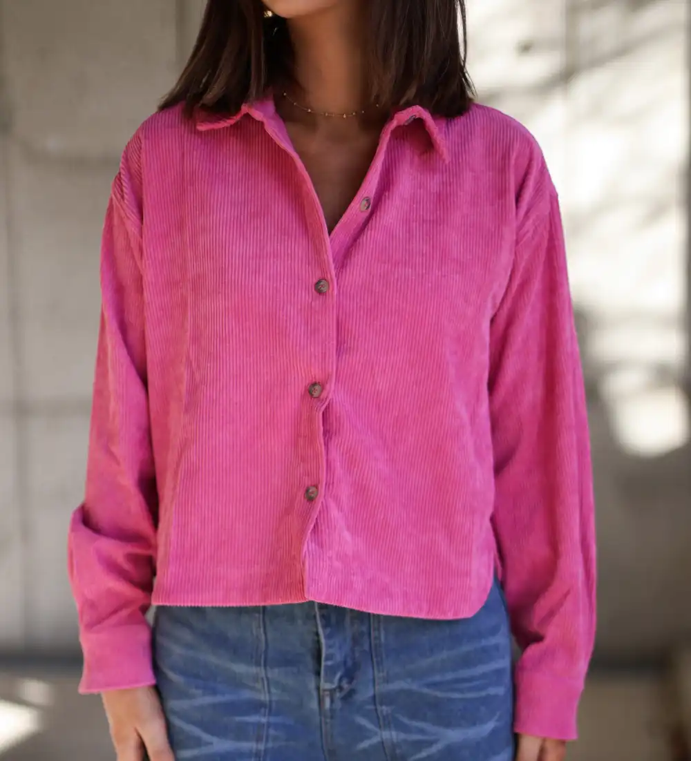 Cropped Corduroy Button Up