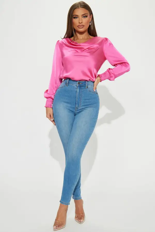 Carolina Satin Blouse Top - Pink