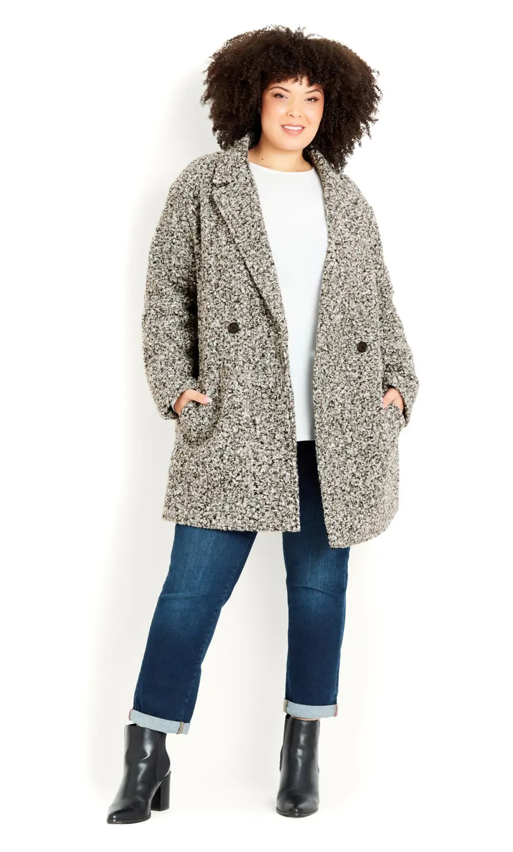 Evans Grey Boucle City Coat