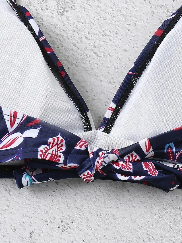 Women's Swimwear Bikini 2 Piece Normal Swimsuit Halter 2 Piece Open Back Sexy Floral White Blue Dusty Blue Green Halter V Wire Bathing Suits Sexy Vacation Beach Wear