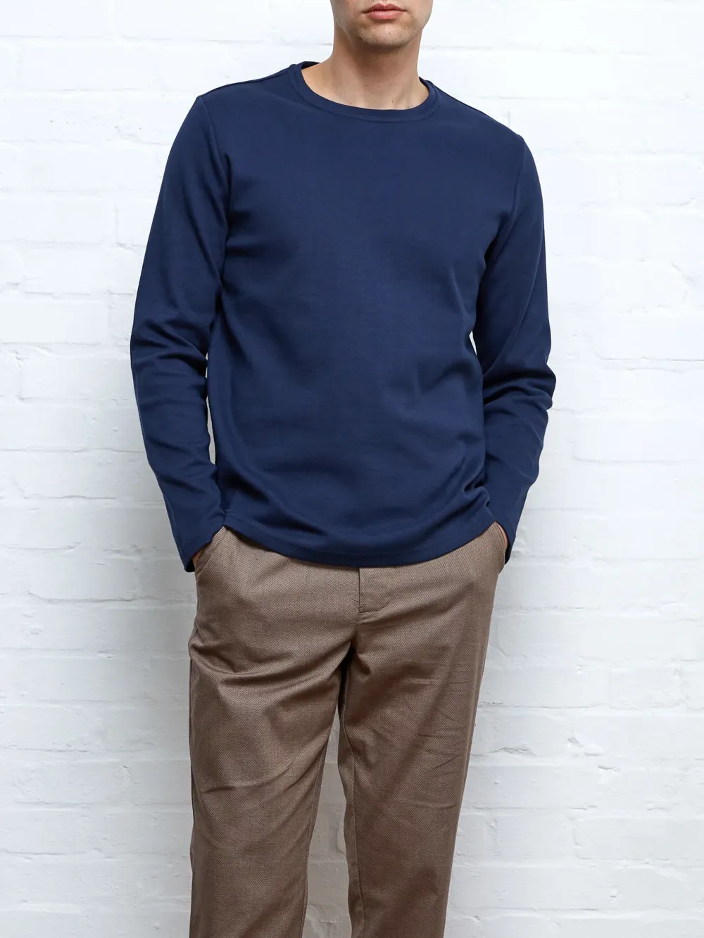 Navy Crew Neck Long Sleeve Plain T-Shirt