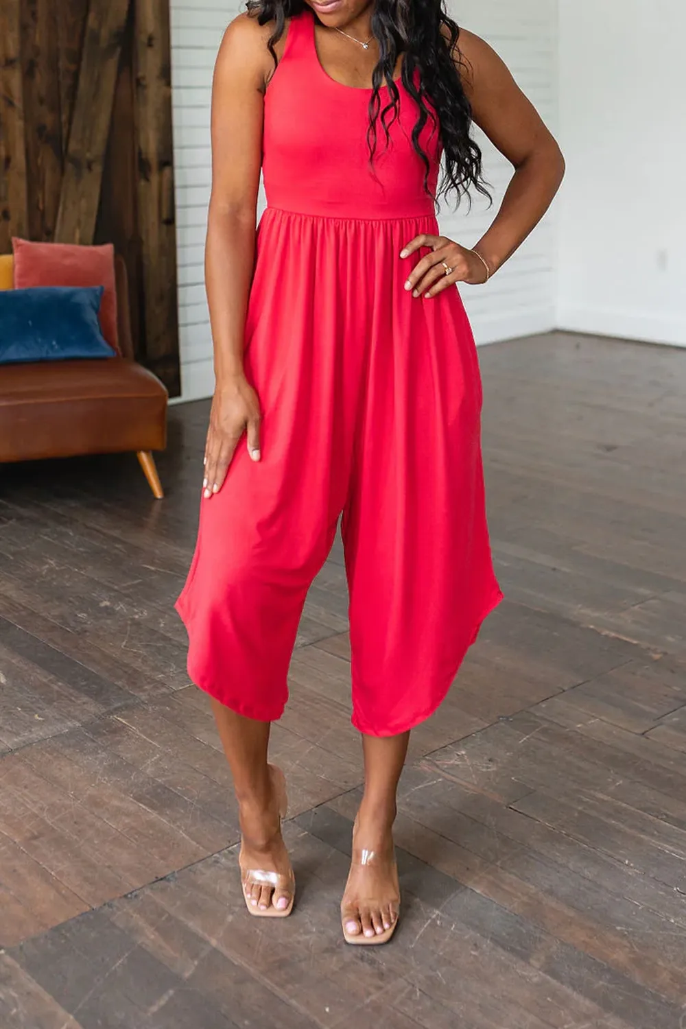 Red Daily Loose Personality Jumpsuit