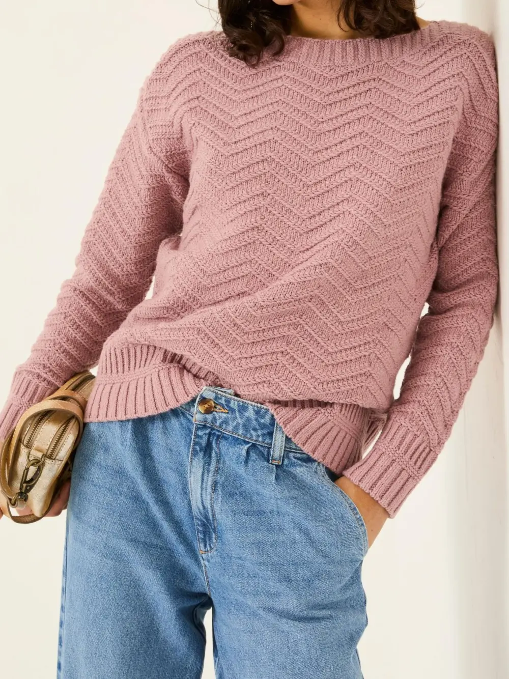 Mid Pink Jessie Textured Knitted Jumper