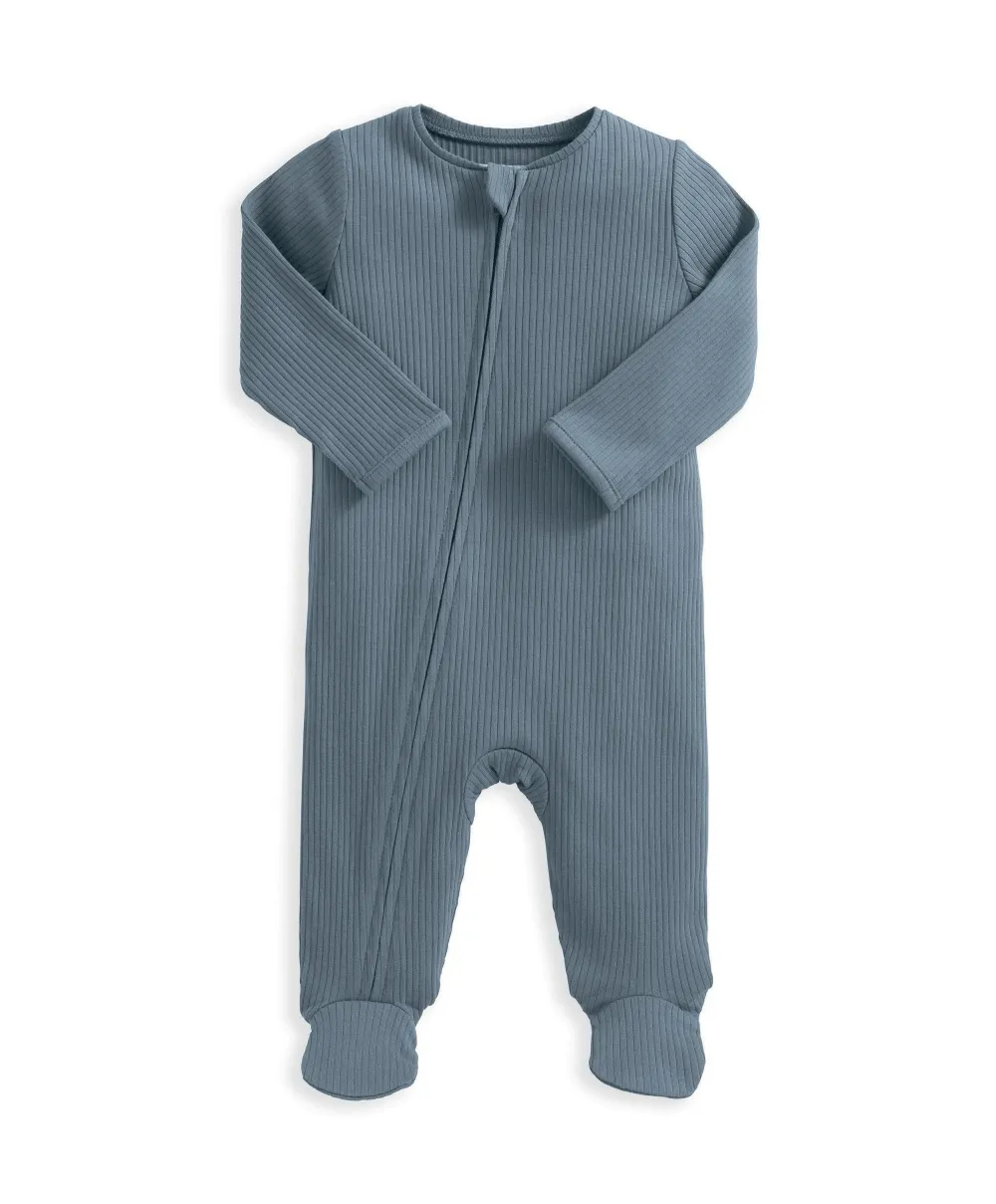 Organic Cotton Ribbed Sleepsuit - Petrol Blue